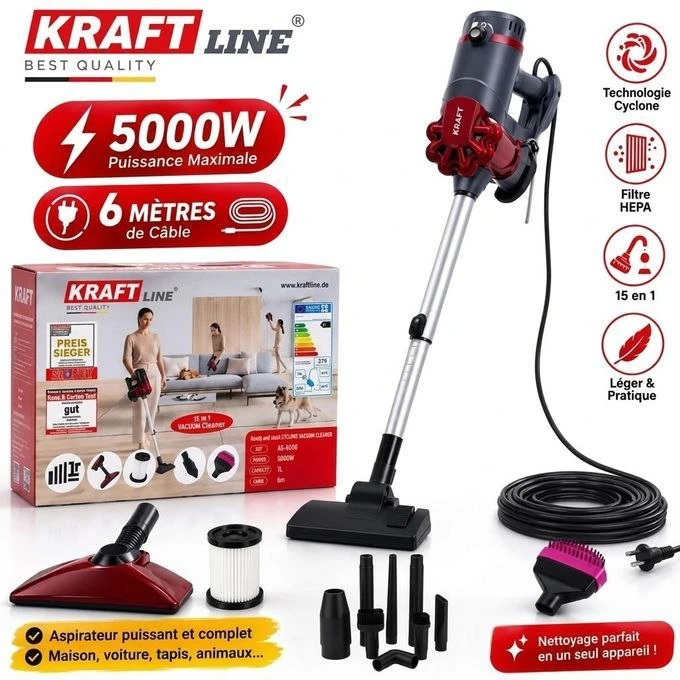 مكنسة كهربائية Kraft Line بقوة 5000 واط (موديل 15 في 1)